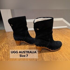 UGG Australia Black Shearling Lined Suede Heeled Boots Size 7
